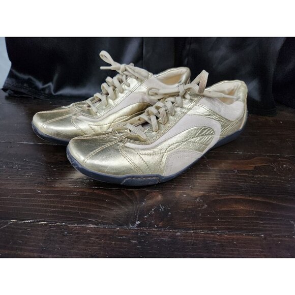 EUC Naturalizer Cade Gold Leather & Suede Lace-Up Casual Fashion Sneakers/Sz 11M - Picture 1 of 9